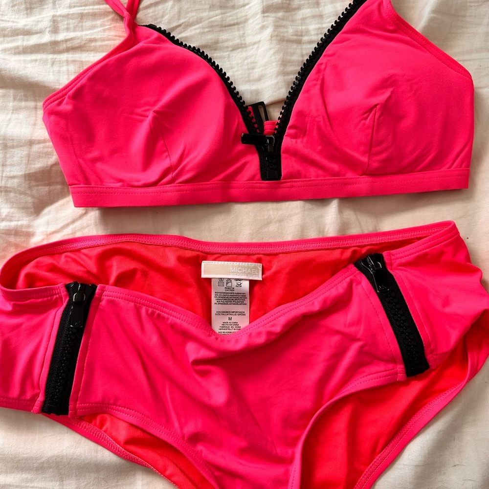Victoria's Secret Neon Pink Bikini with Black Accents